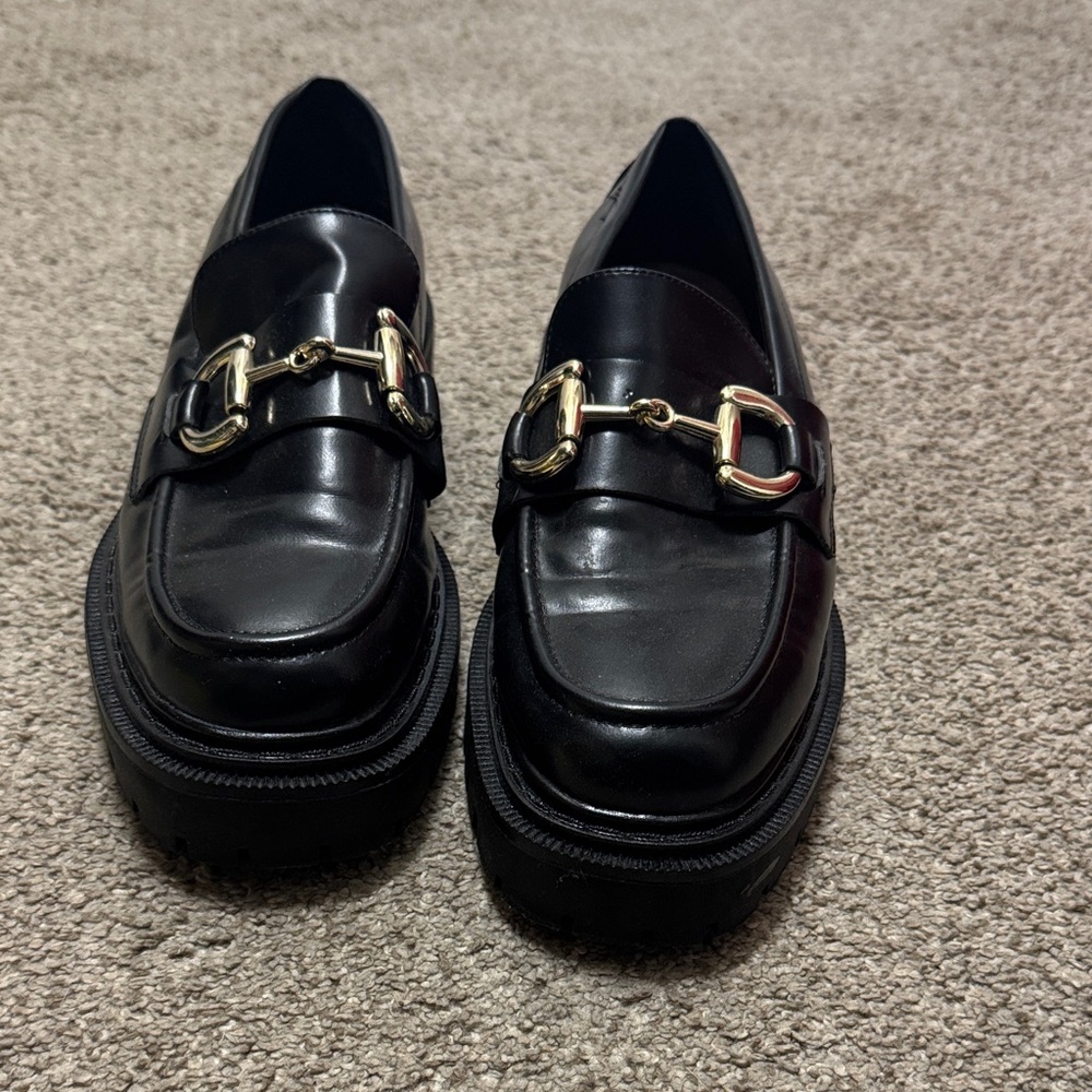 Black Loafers with Gold Buckle